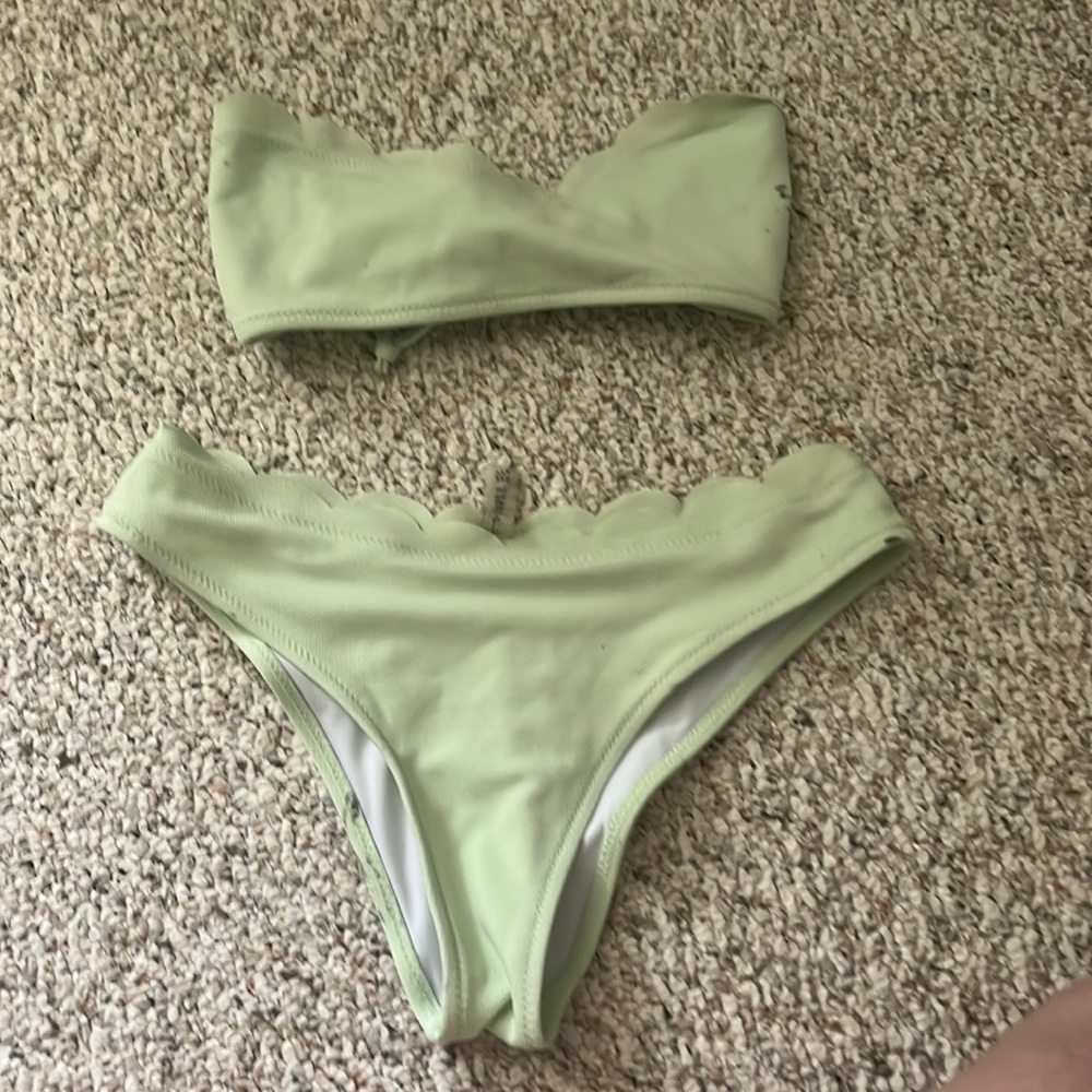 Mint green strapless bikini top and bottom